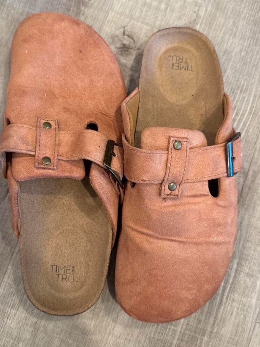 Time and Tru Women’s Faux Suede Clog Mules - Size 9 /Boston Style with Buckle